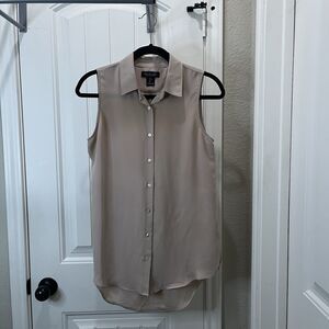 Rachel Zoe Tan Button Up Sleeveless Tunic Top Blouse Womens Size S Collared
